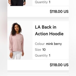 Size 10 Lululemon back in action hooded sweatshirt